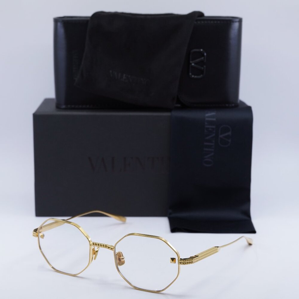 Valentino V-STUD VLX-122C Geometric Eyeglasses - Shiny Gold 52mm